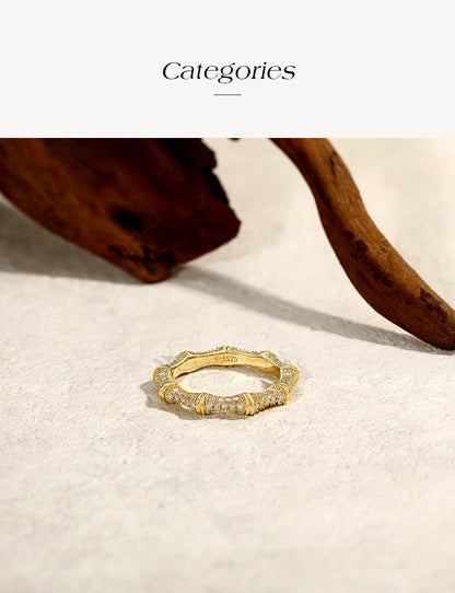 Sparkling Moissanite Ring Bamboo Design 925 Sterling Silver Women Rings Peace Good Luck for Birthday Party Gift Jewelry