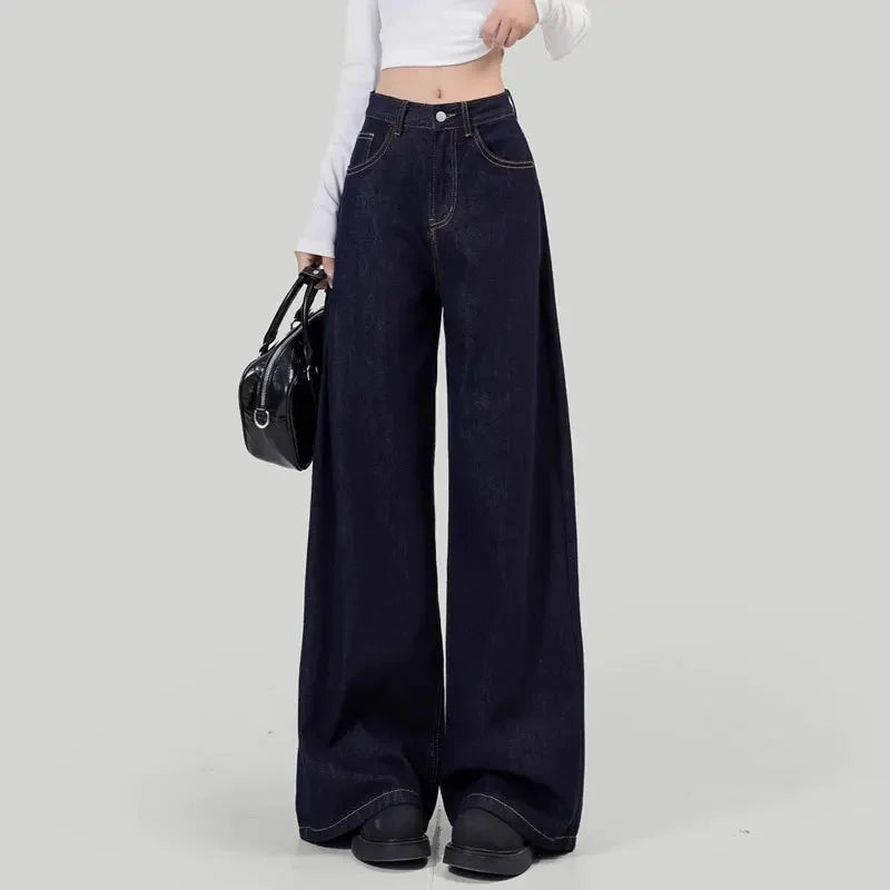 Women's Loose-Fit Jeans High-Waisted Straight-Leg Niche Draped Pants