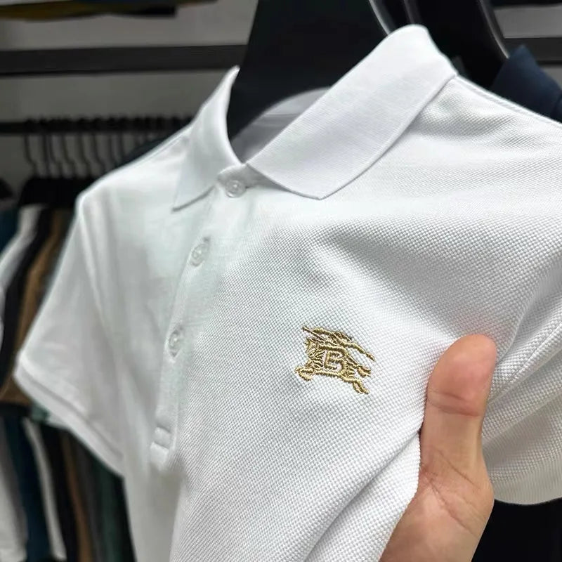 100% high-quality pure cotton men's summer polo T-shirt popular business commuting breathable cozy exquisite luxurious embroider