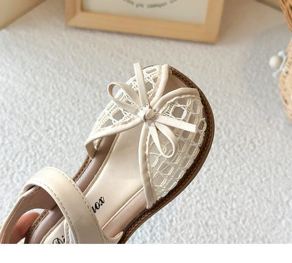New Summer Girls Sandals Princess Beach Shoes Braided Peep-toe Kids Sandals Butterfly-knot Sweet Soft Breathable Footwear I10317