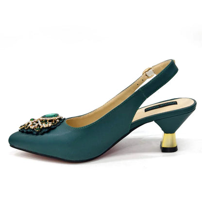 Sapatos e Bolsas Italianos Combinando Conjunto Nigéria Elegância Festa Strass Bico Fino Sapatos Femininos Salto Alto