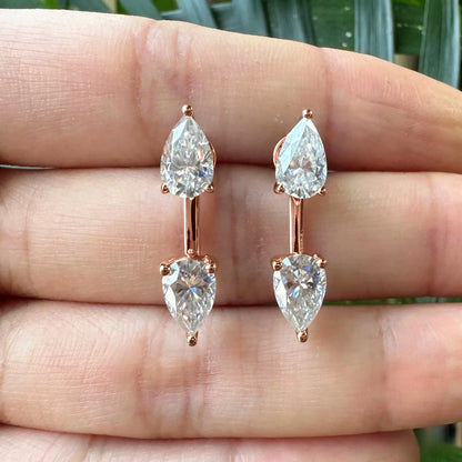 4cttw Pear Cut Moissanite Stud Earrings 925 Sterling Silver Sparkly Waterdrop Diamond Ear Jacket Earring for Women Jewelry Gift