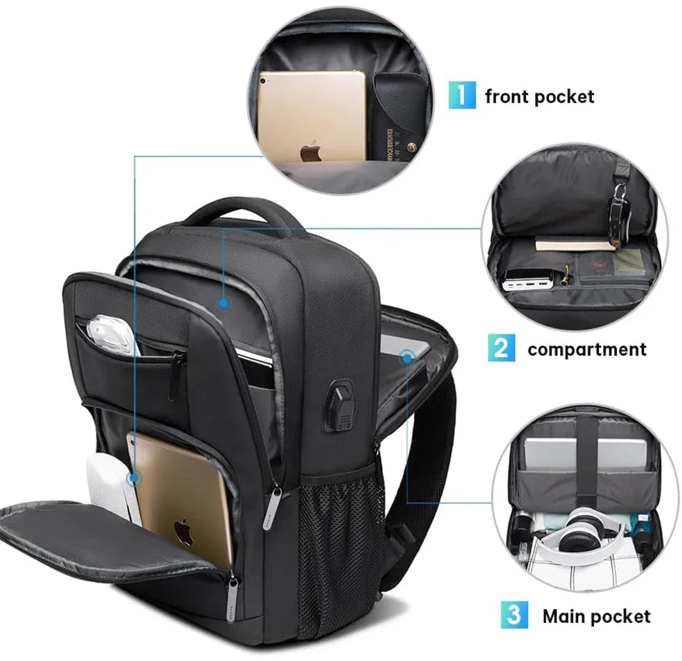 Travel Waterproof Backpack with USB Charging Port Fit 15.6 Inch Laptop Backpacks for Men and Women, Teenager School Bags