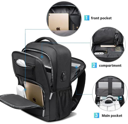 Travel Waterproof Backpack with USB Charging Port Fit 15.6 Inch Laptop Backpacks for Men and Women, Teenager School Bags