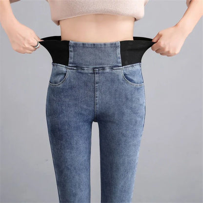 Calça Jeans Feminina Lápis Primavera Outono Cintura Alta Skinny Jeans Novas Coreanas Casuais Elásticas Vaqueros Leggings Vintage Kot Pantolon