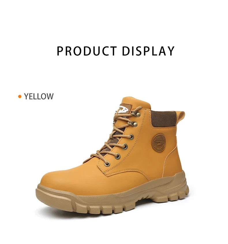 High Top Men Work Shoes Anti-Puncture Anti-smash Work Sneakers Slip Resistant Comfortable Soft Water Resistant Work Hiking Boots