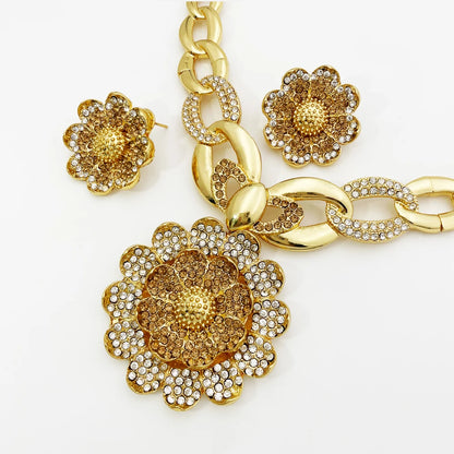 Vintage Jewelry Sets For Women Plant Flower Big Pendant Quality Necklace Earrings Ring Bracelet Set Jewelry Trending