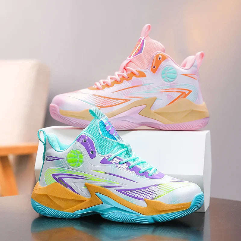 Children‘s Basketball Shoes Non-slip Breathable Basketball Training Sneakers Lace-up Boys Girls Basketball Boots Athletic Shoes