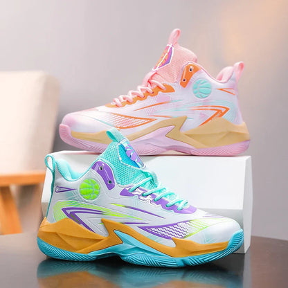 Children‘s Basketball Shoes Non-slip Breathable Basketball Training Sneakers Lace-up Boys Girls Basketball Boots Athletic Shoes