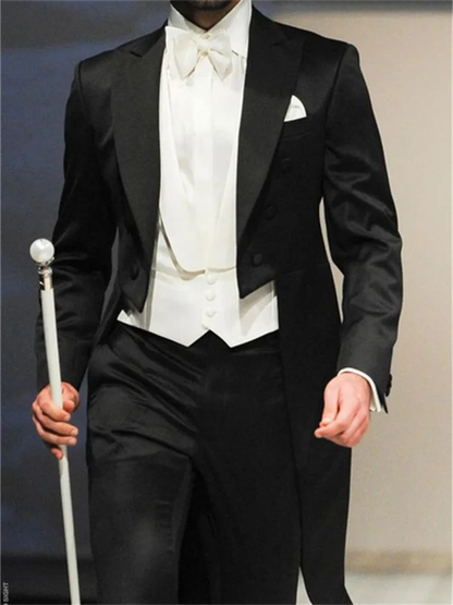 3 Pieces Italian Gentleman Style Wedding Man Long Tail Coat Groom Prom Tuxedos Formal Mens Suits (Jacket +Pants +Vest)