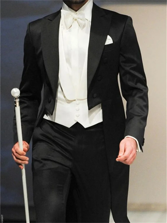 3 Pieces Italian Gentleman Style Wedding Man Long Tail Coat Groom Prom Tuxedos Formal Mens Suits (Jacket +Pants +Vest)