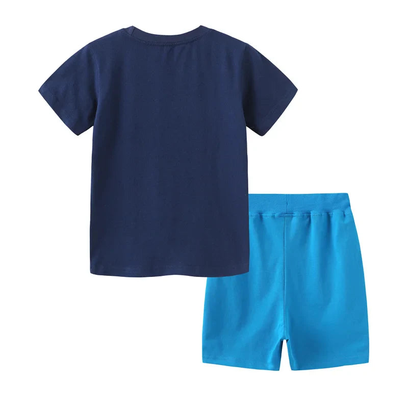 Jumping Meters Summer Outfits For Kids Wear Boats Embroidery Hot Selling Baby Clothing Sets Boys Girls Cotton Tees + Shorts Sets