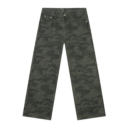 Tide Camouflage Jeans Men's Ins Loose Straight Wide Leg Casual Denim Pants Loose Male Trousers 12C2036