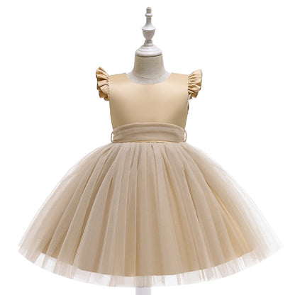 Summer Bow Wedding Party Girls Dress Elegant Tulle Bridesmaids Princess Evening Dresses for Girl Gala Birthday Host Prom Costume