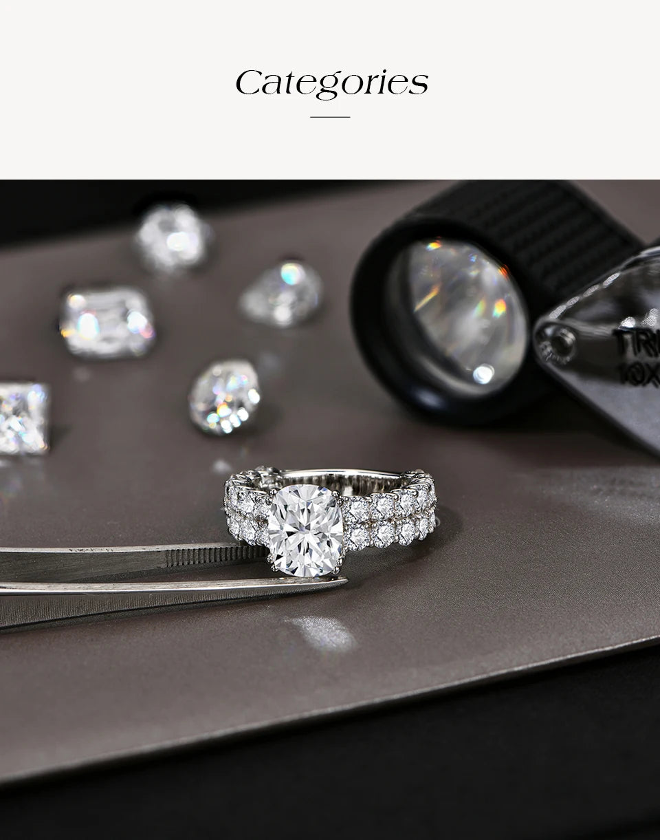 Luxury Cushion Cut 10*8mm Moissanite Diamond  Rings For  Women S925 Sterling Silver Engagement Jewelry Gift Top Quality