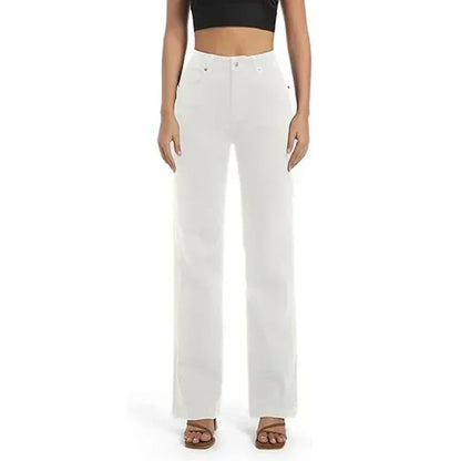 Ins Fashion Jeans Women Comfortable High Waisted White Jeans Girls Thin Stretch Denim Pants Female Straight Leg Trousers