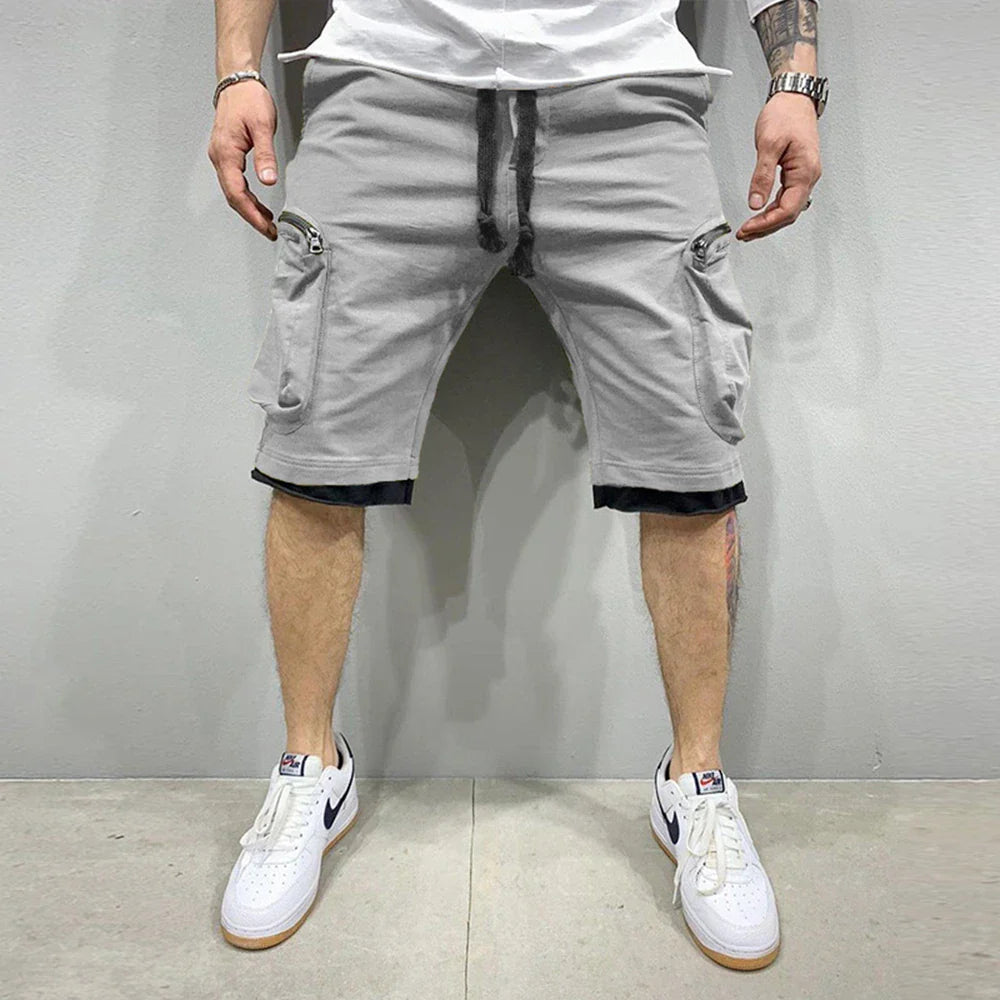 Mens Summer Cargo Shorts Cotton Workout Fitness Shorts Breathable Jogger Training Gyms Bodybuilding Multi Pocket Yellow Shorts