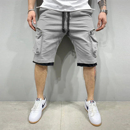 Mens Summer Cargo Shorts Cotton Workout Fitness Shorts Breathable Jogger Training Gyms Bodybuilding Multi Pocket Yellow Shorts