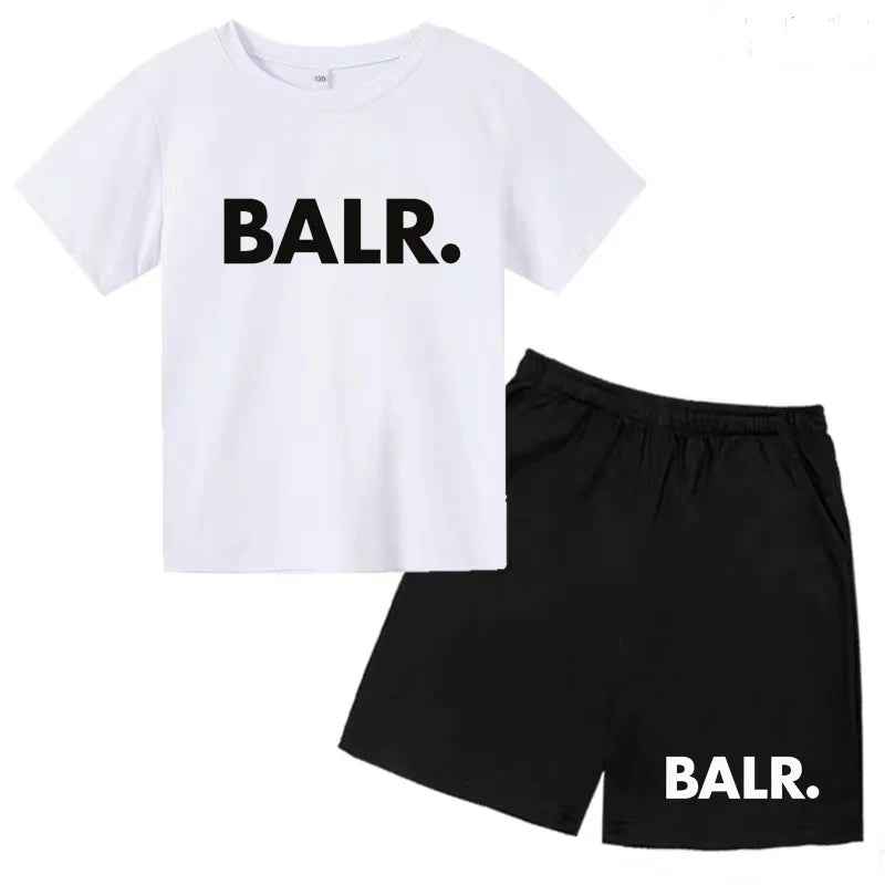 Kids T-shirt Summer Sunshine Brand Monogram Print Short Sleeve+Shorts 2P Boys Girls Toddler 3-12years Leisure Sports Jogging Set