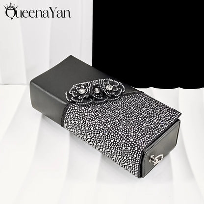 Elegant Silver Pointed-Toe High Heels Shoes with Diamond Accents & Matching Bag - Ideal for Party Elegance