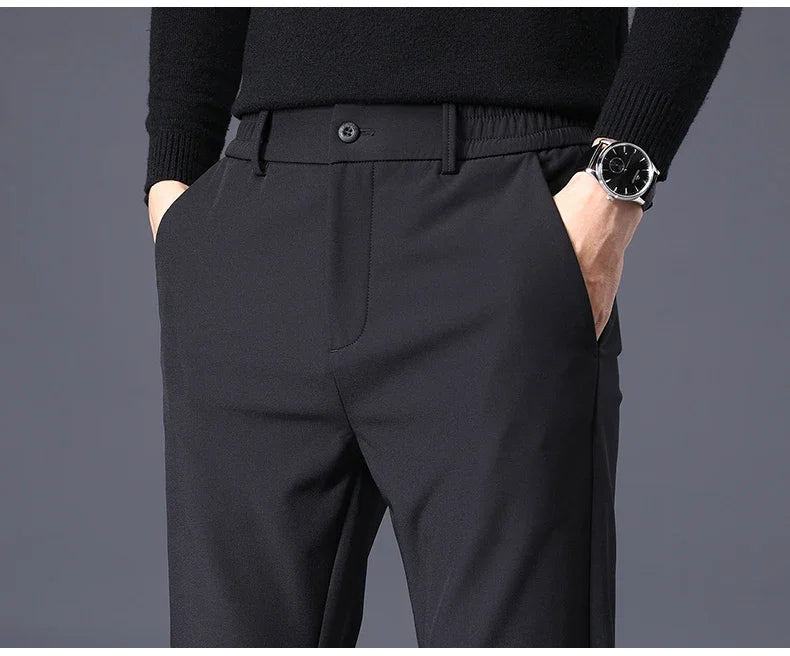 Fleece Pants Thick Men's Winter New Stretch Slim Business Warm Korean Fashion Plush Classic Trousers Male Brand 28-38