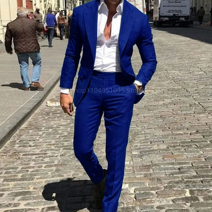 Classic Slim Fit Men's Business Suit Notch Lapel 2-Piece Blazer And Pants Set for Wedding Prom Groomsmen Elegant Formal Wear