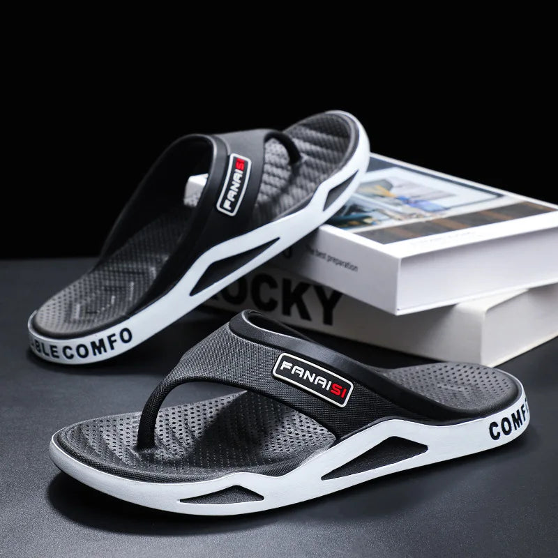 2025 New summer men's sports outdoor fashion trend flip-flops PVC soft bottom home leisure comfortable beach sandals slippers