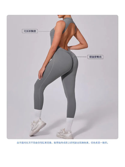 Women's High Elasticity Sports Jumpsuit Yoga Set Fitness Combination Lift Buttocks Bare Back Gym Sexy Romper for Active Women