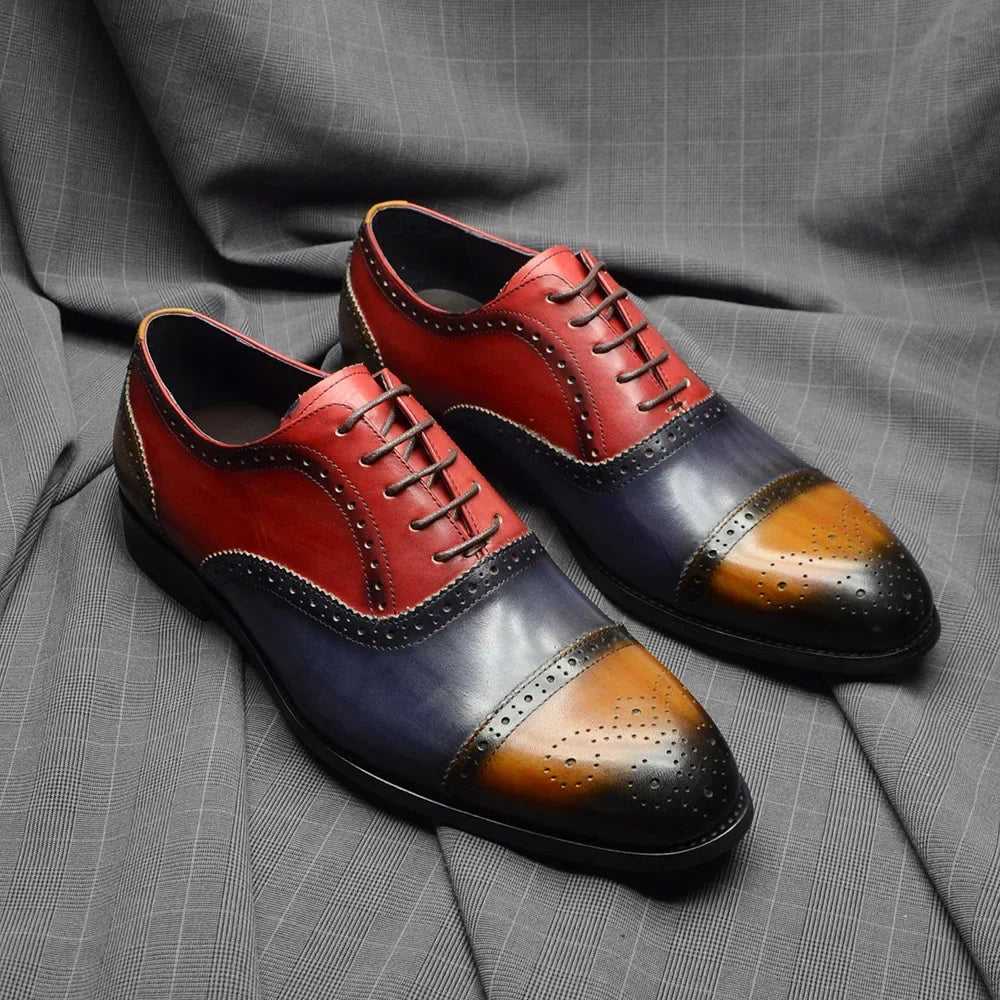 Luxury Italian Men's Wedding Dress Shoes Genuine Leather Cap Toe Lace-up Oxfords Lace-up Brogue Black Business Formal Shoes Man