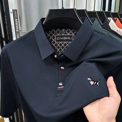 Hot Quality Man Short-Sleeved Polo Shirt Lapel Button Dog Embroidery Spring Casual Elegance T-Shirt Simple Business MensClothing