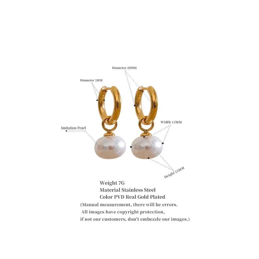 High Quality Imitation Pearls Drop Stainless Steel Golden Korean Hoop Earrings Charms Fashion Jewelry Bijoux Femme Gift