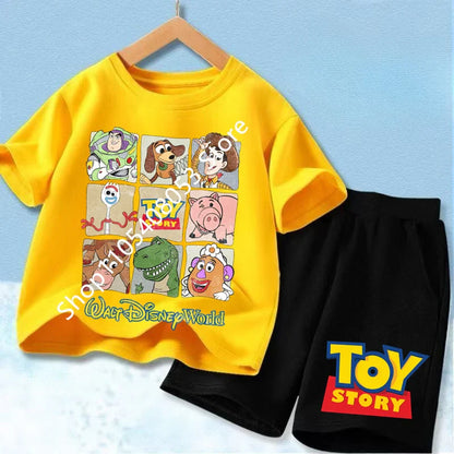2026 Cute Toy Story Birthday Boy T-Shirt Set, Adorable Woody and Buzz Lightyear Design for Kids' Birthday Outfits