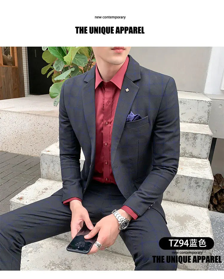 Men's Slim Fit Business Suit High Quality Boutique Fashion Two-Piece Set Handsome Trend Banquet Four Seasons Trousers Included