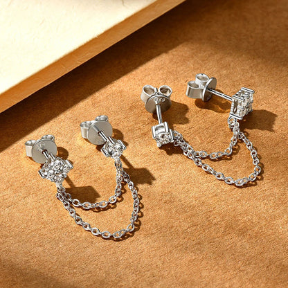 Certified 0.45cttw Full Moissanite Stud Earrings for Women Tassel Sterling Silver 925 Plated 18k Jewelry Lab Diamond