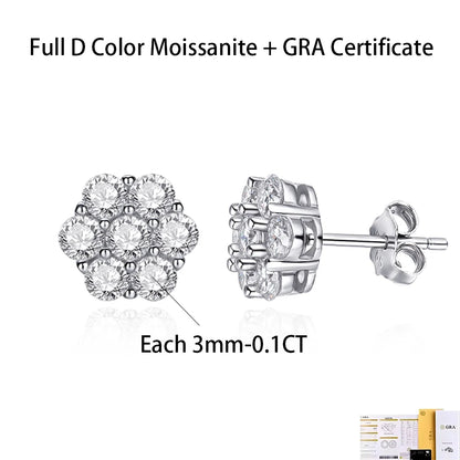2.5/3MM D color Moissanite Flower Stud Earrings For Women S925 Silver Sparkling Lab Diamond Earrings Wedding Fine Jewelry