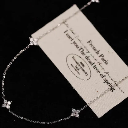 Dainty Lucky Leaf Necklace for Women 925 Sterling Silver Trendy 14K Gold Plating Cute White CZ Flowers Pendant Choker Necklaces