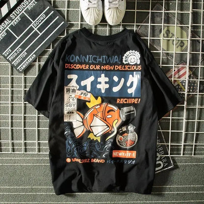 Japanese Style Short-sleeved T-shirt Men's Tide Brand Street Loose Couple Tops Clothing