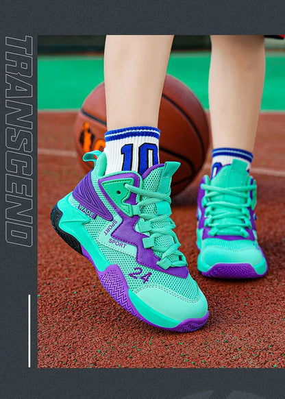 Children Basketball Shoes for Boys Girls Kids Teenagers Breathable Non-slip Lace Up Indoor Outdoor Training Sneakers Tennis Shoe