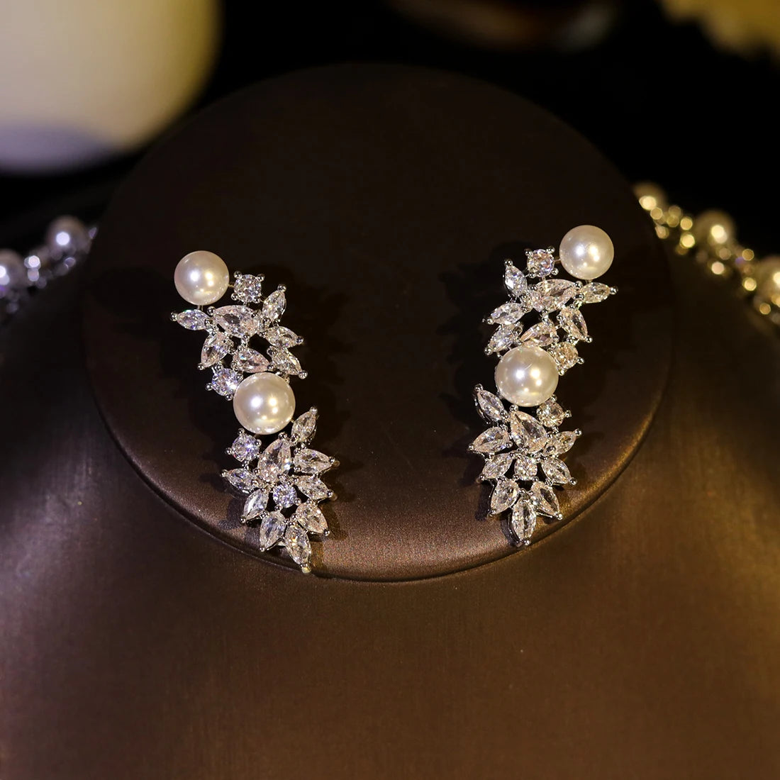 Elegance Pearl Necklace For Women Luxury High Quality Circular Shape Cubic Zircon Female Jewelry Sets Wedding Party Gifts