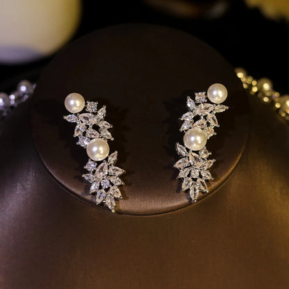 Elegance Pearl Necklace For Women Luxury High Quality Circular Shape Cubic Zircon Female Jewelry Sets Wedding Party Gifts