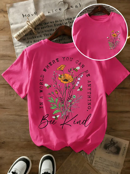Summer Beautiful Flowers Prints T-Shirts Womens Cotton Oversized T Shirts Basic O-Neck Short Sleeve Tops Casual Woman Clothes
