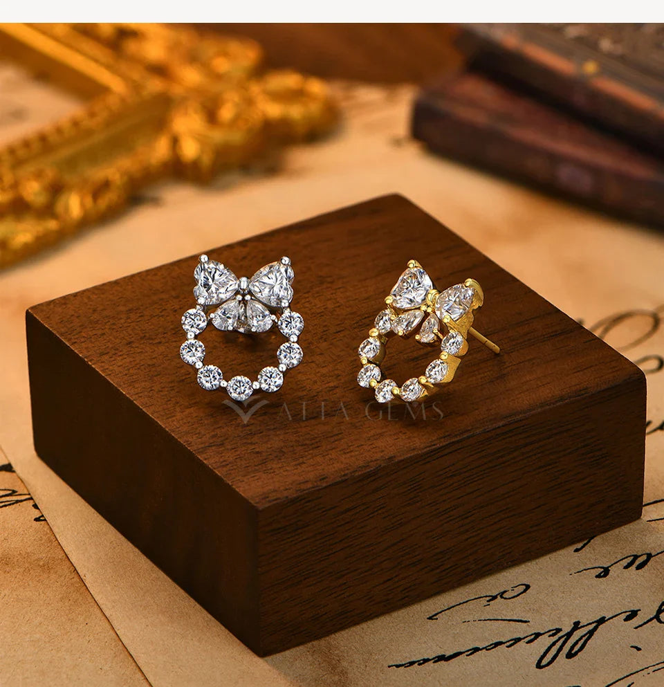 Heart Moissanite Earrings Bow Wreath Design S925 Silver 18k Gold Engagement Jewelry for Women Birthday Gifts Wholesale