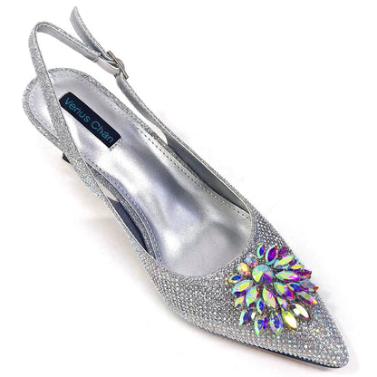 Italian Design Rhinestone Luxury Wine Colour Pointed Toe Shoe & Bag Set Women's High Heels for Parties