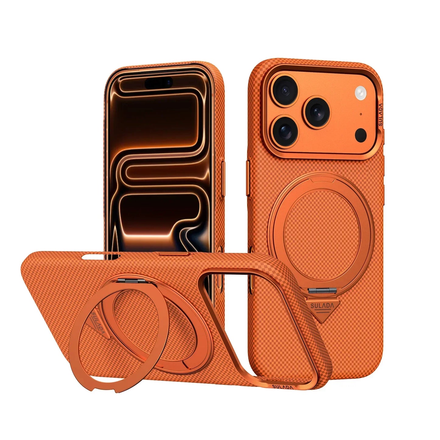 Iphone 17 Pro Max / 17 Pro / 16 Pro Max / 16 Pro Magnetic Stand Carbon Fiber Pattern Magsafe Pc Hard Cover