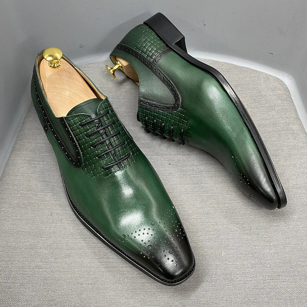 Size 6 To 13 Mens Oxford Dress Shoes Genuine Leather Handmade Green Lace-Up Brogue Classic Party Wedding Formal Shoes for Men