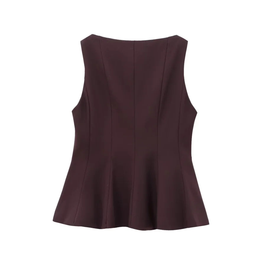 Fall/Winter 2025 New  Women's Fashion Elegant ruffled hem round neck sleeveless waist slim-fit top 4661124
