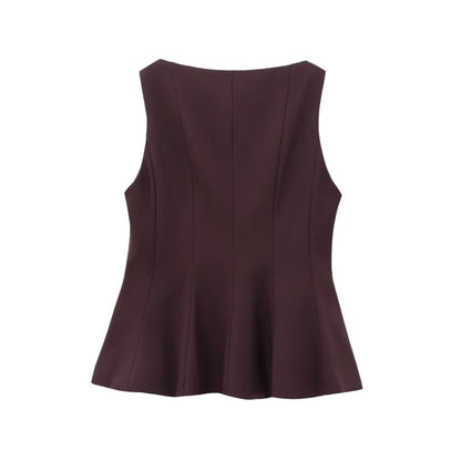 Fall/Winter 2025 New  Women's Fashion Elegant ruffled hem round neck sleeveless waist slim-fit top 4661124