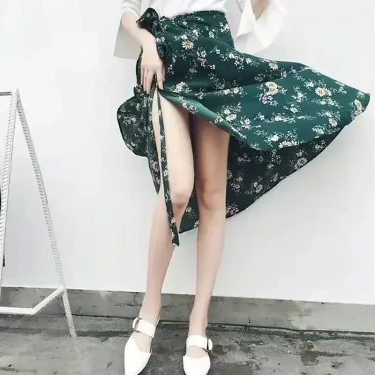 Fashion Women Floral Print Skirt Side Tie  Beach Skirts Summer High Waist Wrap Flower Long Skirt with Slit Y2k Long Skirt