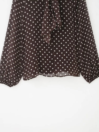 New Women Bow Collar Blouse Vintage Polka Dot Printed Loose Tops Fashion Elegant Spring Long Sleeve Commuting Shirts