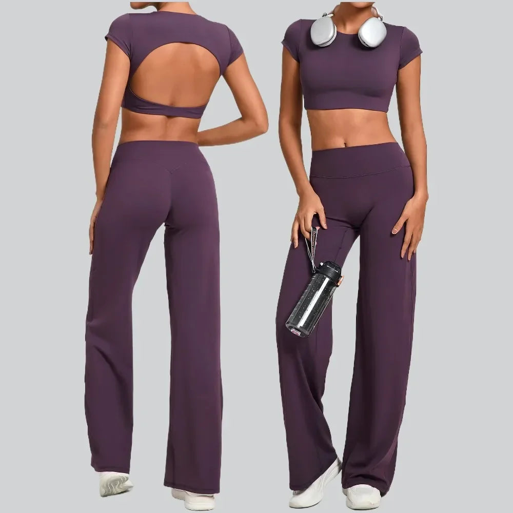 Tight-Fitting Backless Yoga Quick-Drying Straight-Leg Pants Sports Fitness Running Two-Piece Set for Women Gym Workout Yoga Suit